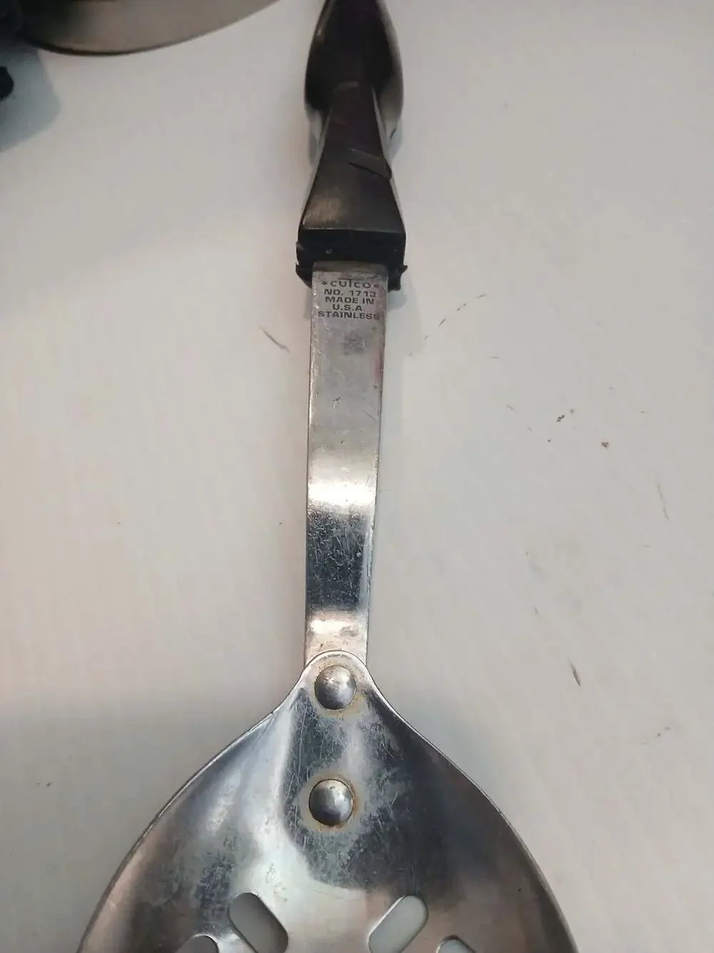 Cutco No. 1713 Slotted Serving Spoon Stainless Steel Black Handle